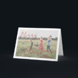 Cartes Pour Fêtes Annuelles Script rustique Photo moderne Noël<br><div class="desc">Carte de Noël photo moderne avec un design simple et minimal avec "Joyeux Noël" dans un élégant script rouge rustique sur votre photo préférée avec votre nom de famille. Le modèle comprend une superposition blanche pour aider le texte à se démarquer sur votre photo et peut être supprimé dans l'outil...</div>