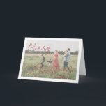 Cartes Pour Fêtes Annuelles Script rustique Photo moderne Noël<br><div class="desc">Carte de Noël photo moderne avec un design simple et minimal avec "Joyeux Noël" dans un élégant script rouge rustique sur votre photo préférée avec votre nom de famille. Le modèle comprend une superposition blanche pour aider le texte à se démarquer sur votre photo et peut être supprimé dans l'outil...</div>