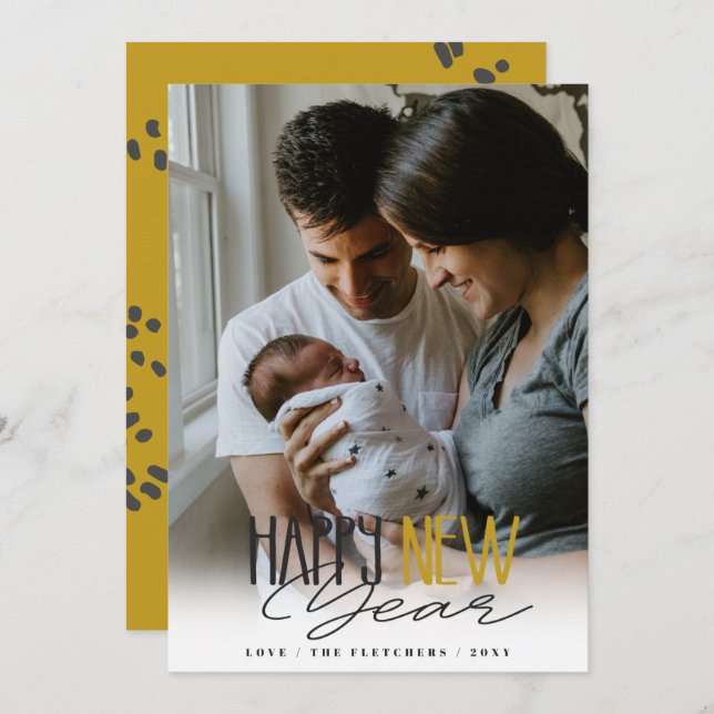 Cartes Pour Fêtes Annuelles Script signature simple Bonne année (Devant / Derrière)