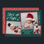 Cartes Pour Fêtes Annuelles Script Silent Night 3 Photo Collage<br><div class="desc">Doté d'étoiles dessinées à la main,  d'une typographie fantaisiste et d'une disposition unique de 3 photos. Est accompagné d'un motif correspondant sur le dos.</div>