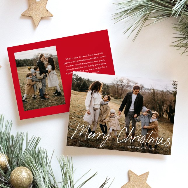 Cartes Pour Fêtes Annuelles Script simple moderne Joyeux Noël 2 Photo (Créateur téléchargé)