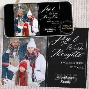 Cartes Pour Fêtes Annuelles Script Unique 1 Photo Nom de Famille Année Chic No