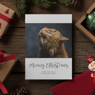 Cartes Pour Fêtes Annuelles Script Whimsical Meowy Christmas Pet Photo