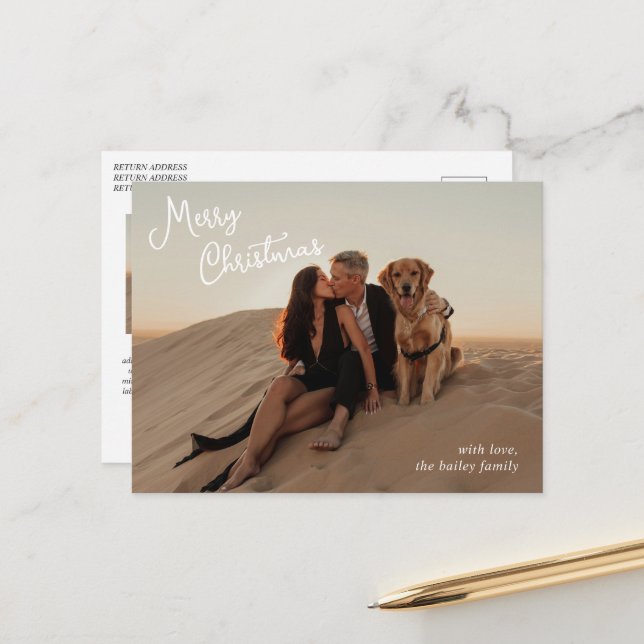 Cartes Pour Fêtes Annuelles Script Whimsical Photo moderne Noël (Devant/Arrière en situation)