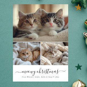 Cartes Pour Fêtes Annuelles Script Whimsy minimaliste Meowy Photo Chat de Noël