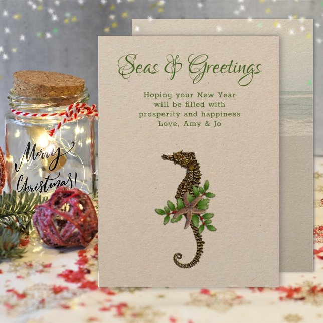 Cartes Pour Fêtes Annuelles Sea Horse Rustic Seas et voeux Christmas Card (Créateur téléchargé)