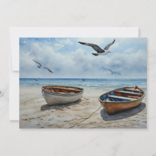 Cartes Pour Fêtes Annuelles "Seabreeze Serenade". Couleur Serene Boat Scène