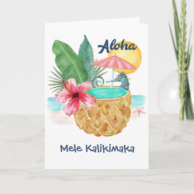 Cartes Pour Fêtes Annuelles Seahorse Pineappy Plage tropicale Mele Kalikimaka (Devant)