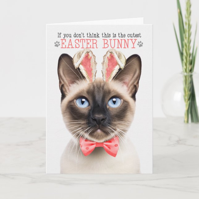 Cartes Pour Fêtes Annuelles Seal Point Siamese coupe Pâques Bunny Kitty Puns (Devant)