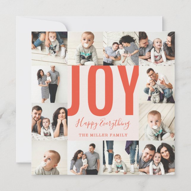 Cartes Pour Fêtes Annuelles Seamless 12 Photo Joy Happy Everything Red Blush (Devant)