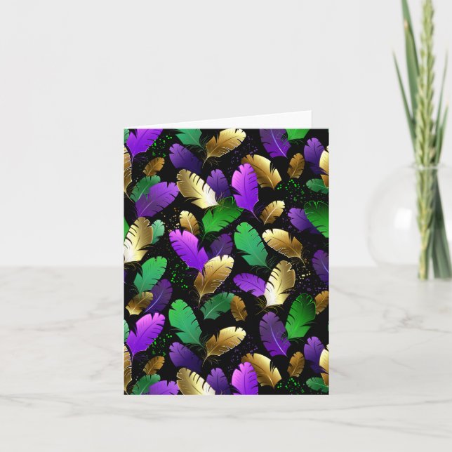 Cartes Pour Fêtes Annuelles Seamless Pattern with Mardi Gras feathers (Devant)