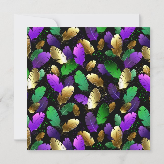 Cartes Pour Fêtes Annuelles Seamless Pattern with Mardi Gras feathers (Devant)