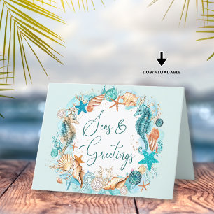 Cartes Pour Fêtes Annuelles SEAS & GREETINGS Hippocampes Coquilles Côtières