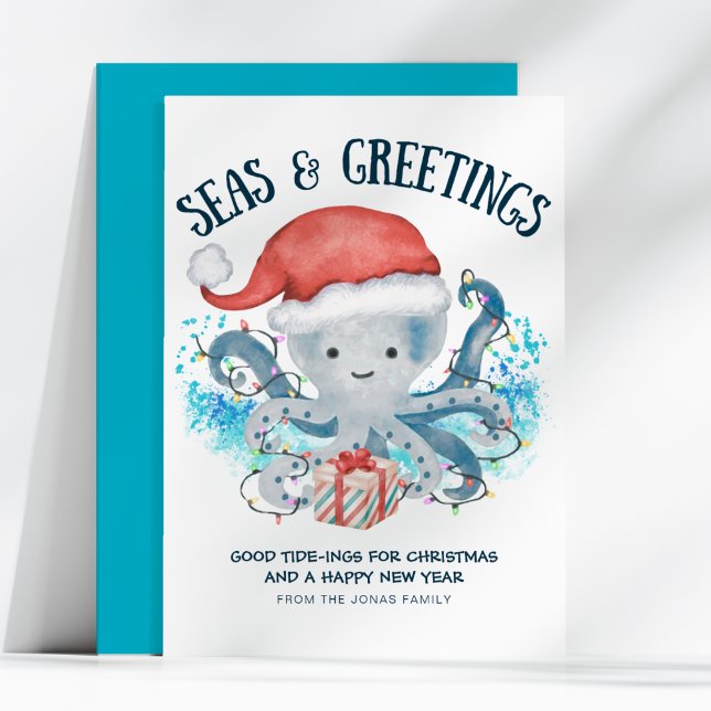 Cartes Pour Fêtes Annuelles Seas & Greetings Octopus Santa Christmas (Créateur téléchargé)