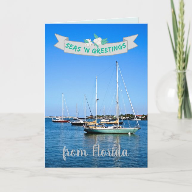 Cartes Pour Fêtes Annuelles Seas n Salutations de Floride Bateaux à voile sur  (Devant)