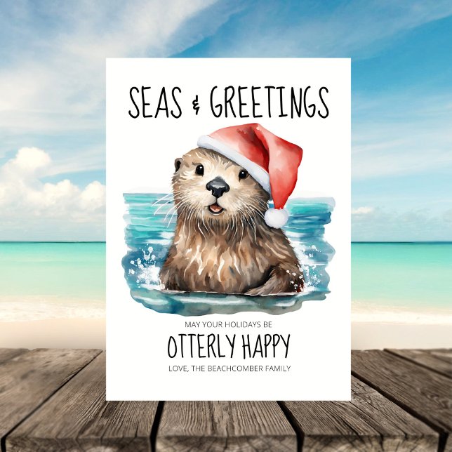 Cartes Pour Fêtes Annuelles Seas & Salutations Otter Père Noël Coastal Christm (Créateur téléchargé)