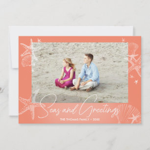 Cartes Pour Fêtes Annuelles Seas & salutations Saumon Coral Photo Plage Starfi