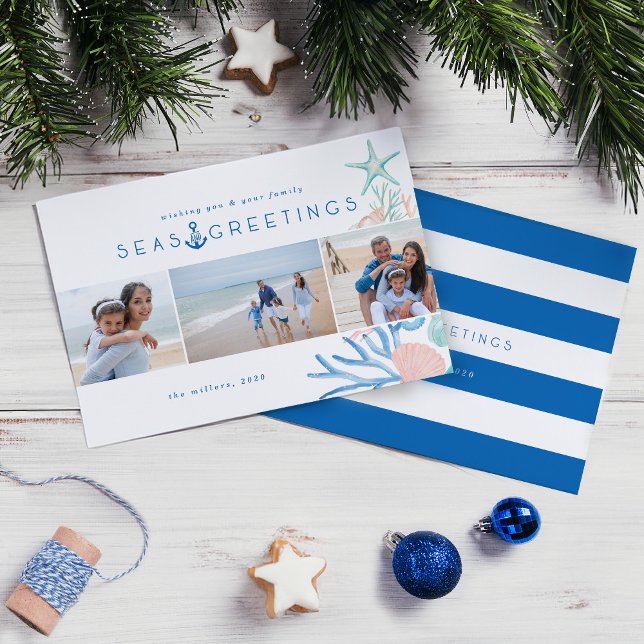 Cartes Pour Fêtes Annuelles Seas & salutations Seashell Christmas Tree Photo (Seas & Greetings Seashell Christmas Tree Photo Holiday Card)
