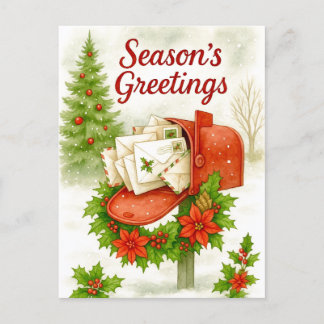 Cartes Pour Fêtes Annuelles Season’s Greetings Mailbox Christmas Postcard