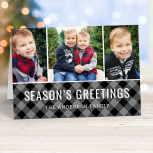 Cartes Pour Fêtes Annuelles Seasons Greetings Gray Buffalo Plaid Photo de coll