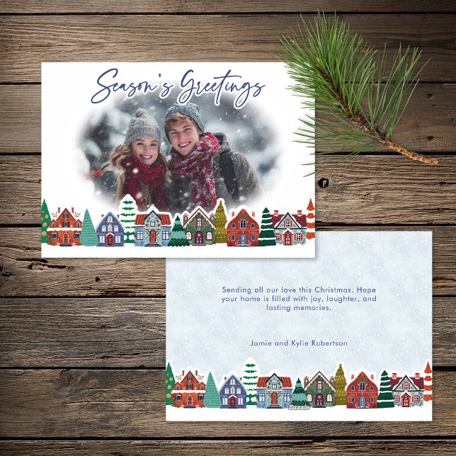 Cartes Pour Fêtes Annuelles Season's Greetings Photo Boho Christmas Village (Season's Greetings Photo Boho Christmas Village Holiday Card)