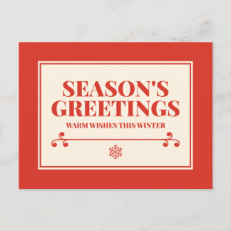 Cartes Pour Fêtes Annuelles Season's Greetings Warm Wishes Typography