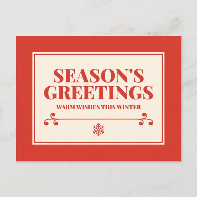 Cartes Pour Fêtes Annuelles Season's Greetings Warm Wishes Typography (Devant)