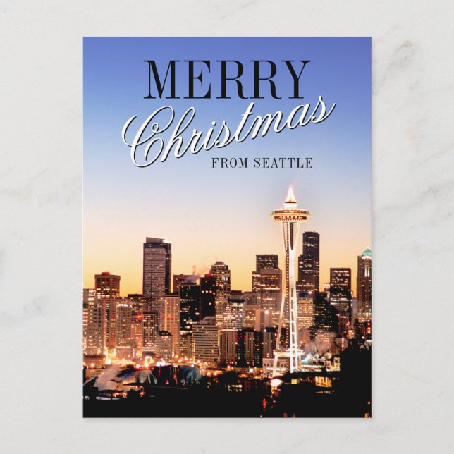 Cartes Pour Fêtes Annuelles Seattle Skyline à Noël (Devant)