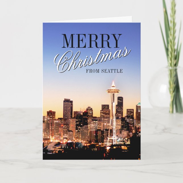 Cartes Pour Fêtes Annuelles Seattle Skyline à Noël (Devant)