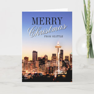 Cartes Pour Fêtes Annuelles Seattle Skyline à Noël
