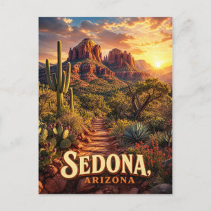 Cartes Pour Fêtes Annuelles Sedona Arizona Coucher de soleil Roche rouge Déser