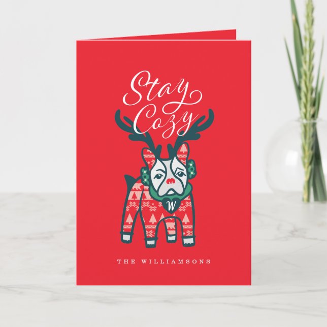 Cartes Pour Fêtes Annuelles Séjournez confortable | French Bulldog Reindeer Ch (Devant)