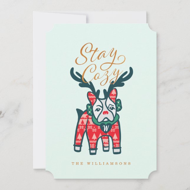 Cartes Pour Fêtes Annuelles Séjournez confortable | French Bulldog Reindeer Ch (Devant)