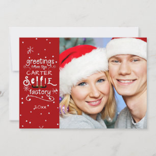 Cartes Pour Fêtes Annuelles sELFie Salutations, Rouge Modifiable, Superpositio