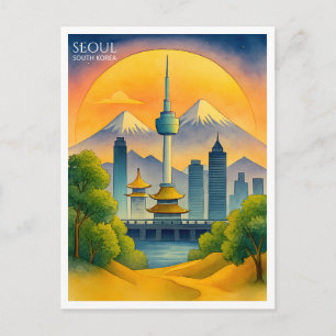 Cartes Pour Fêtes Annuelles Seoul Corée du Sud Aquarelle Skyline