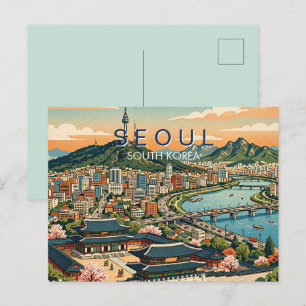 Cartes Pour Fêtes Annuelles Séoul Corée du Sud Voyage Art Vintage
