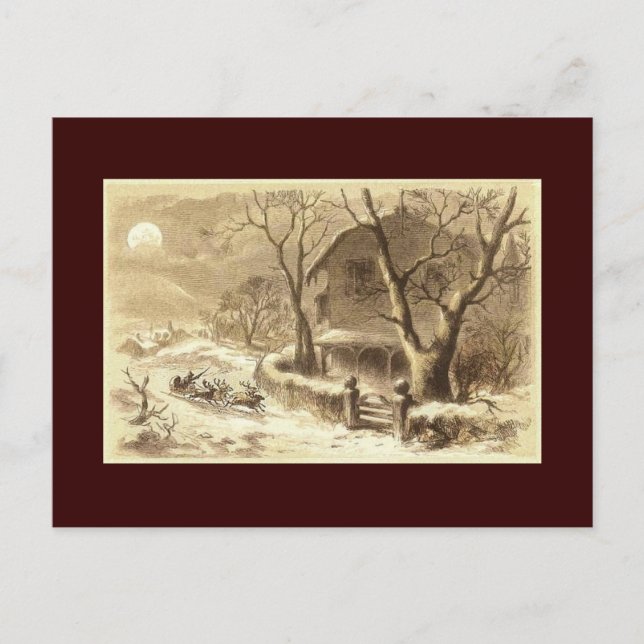 Cartes Pour Fêtes Annuelles Sepia Père Noël et Reindeer (Devant)