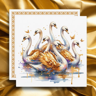 Cartes Pour Fêtes Annuelles Sept cygnes nage   Douze jours de Noël