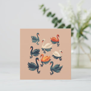 Cartes Pour Fêtes Annuelles Sept cygnes nageant Cut-Out pochoir-style 5