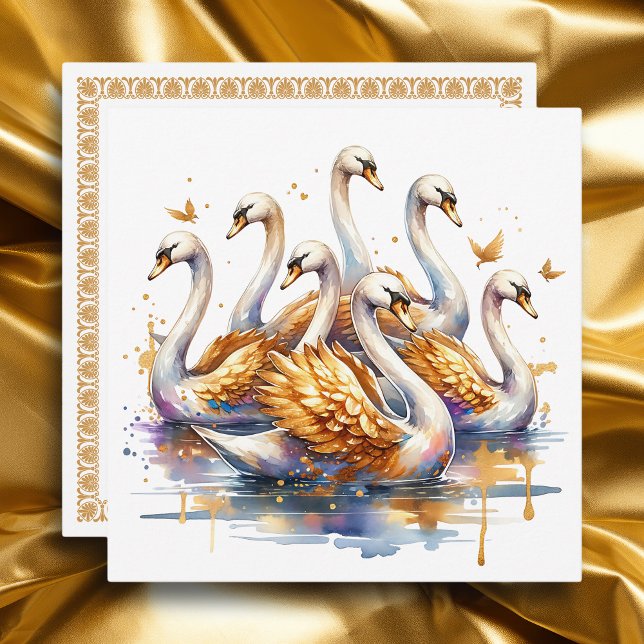 Cartes Pour Fêtes Annuelles Sept cygnes nageant | Les douze jours de Noël (Créateur téléchargé)