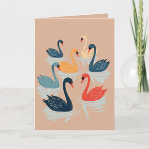 Cartes Pour Fêtes Annuelles Sept Cygnes Nageant Pochoir Style Découpe 7