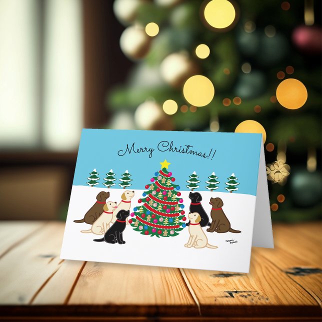 Cartes Pour Fêtes Annuelles Sept Labradors et Arbre de Noël (Seven Labradors and Christmas Tree Design Christmas Cards for Labrador Owners.)