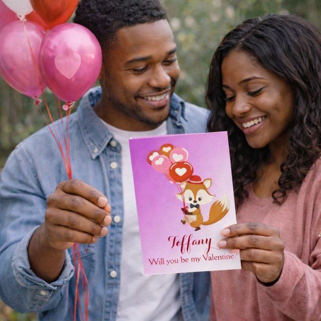 Cartes Pour Fêtes Annuelles Seras-tu mon Valentin Renard aux Ballons (Créateur téléchargé)