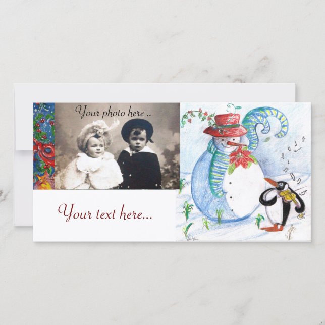 Cartes Pour Fêtes Annuelles SÉRÉNADE Hivernale de Bonhomme de Neige et de Manc (Devant)