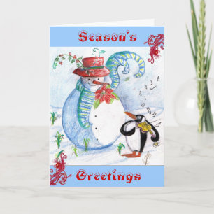 Cartes Pour Fêtes Annuelles SERENADE Hivernale DE L'HOMME DE NEIGE ET DU MANCH