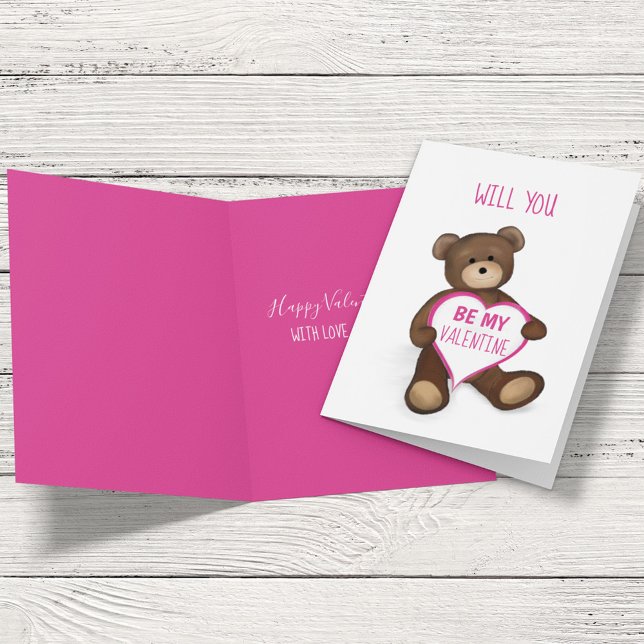 Cartes Pour Fêtes Annuelles Serez-Vous Ma Saint Valentin Personnalisée (Cute whimsical Valentine's Day greeting card with a whimsy Teddy Bear.)