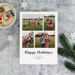 Cartes Pour Fêtes Annuelles Serif moderne photos multiples Joyeux jours fériés<br><div class="desc">Cette carte de vacances photo multiple propre et moderne met l'accent sur vos photos. Il dispose d'espaces pour quatre photos différentes sur un simple texte en gras serif lisant "Joyeux Fêtes".</div>