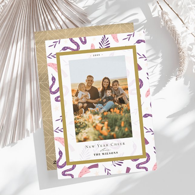 Cartes Pour Fêtes Annuelles Serpent & Champignons Blanc 2 Photo Nouvel An Chin (Créateur téléchargé)