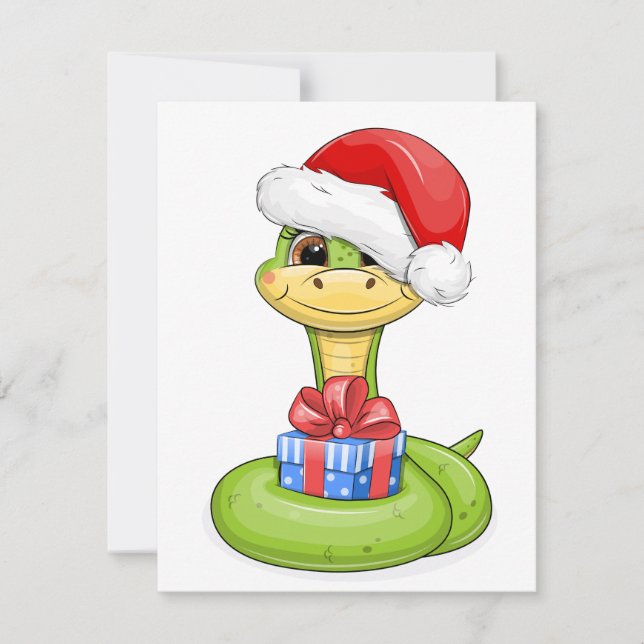 Cartes Pour Fêtes Annuelles Serpent de Noël avec un cadeau. (Devant)