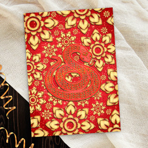 Cartes Pour Fêtes Annuelles Serpent Floral Or Rouge 2025 Nouvel An Chinois Zod